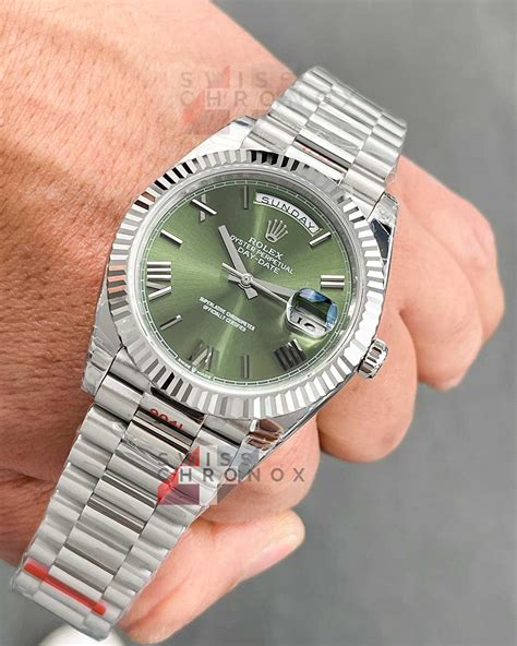 rolex day date olive green white gold|rolex day date 40 olive dial.